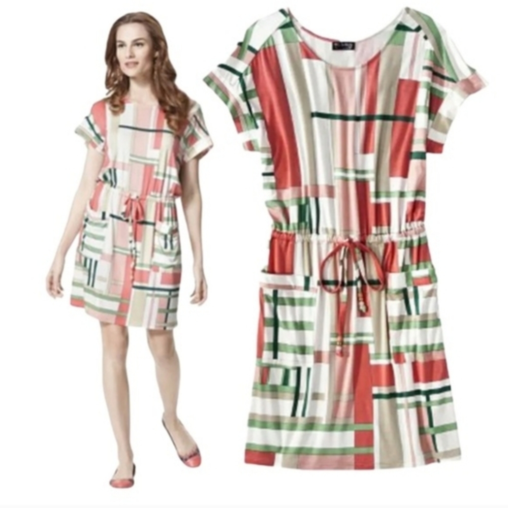 The Webster Miami Target Dress Size M Geometric‎ Beach Casual Pink Green Stripes